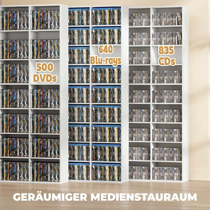 Balts multivides uzglabāšanas plaukts 835 kompaktdiskiem vai 500 DVD diskiem