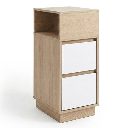 Balts šaurs naktsskapītis ar atvilktnēm – 64x24x30 cm