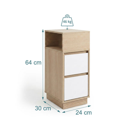 Balts šaurs naktsskapītis ar atvilktnēm – 64x24x30 cm