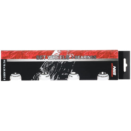 Balti PU 76x24 82A riteņi un ABEC-9 gultņi