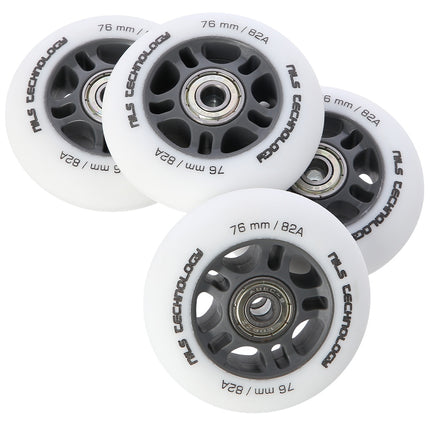 Balti PU 76x24 82A riteņi un ABEC-9 gultņi