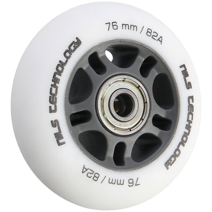 Balti PU 76x24 82A riteņi un ABEC-9 gultņi