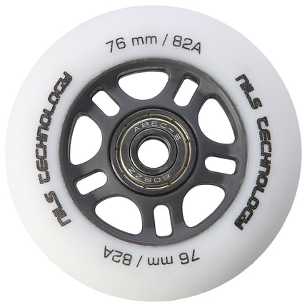 Balti PU 76x24 82A riteņi un ABEC-9 gultņi