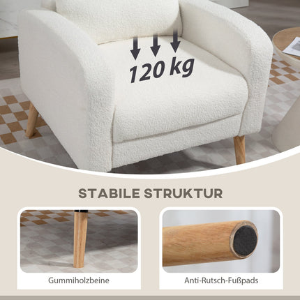 Balts polsterēts atpūtas krēsls ar spilvenu, gumijkoka kājas