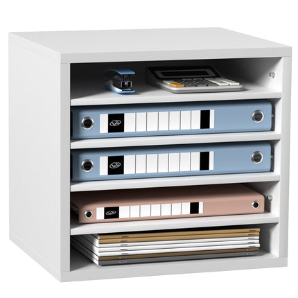 White Wood Literature Organizer, 5 Compartments, Adjustable Shelves