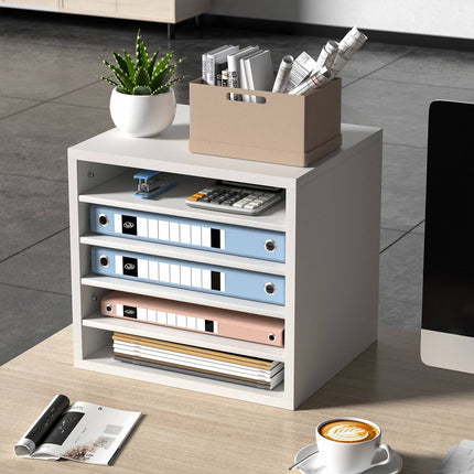 White Wood Literature Organizer, 5 Compartments, Adjustable Shelves