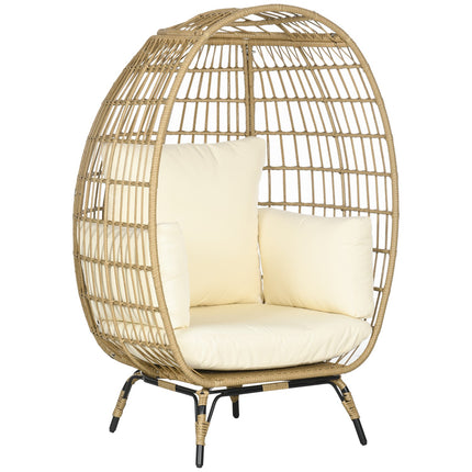 Pīts rotangpalmas krēsls, rotangpalmas krēsls ar sēdekļa spilvenu, paaugstināts dārza krēsls balkonam, terasei, metāls, haki krāsā, 105 x 97 x 150 cm