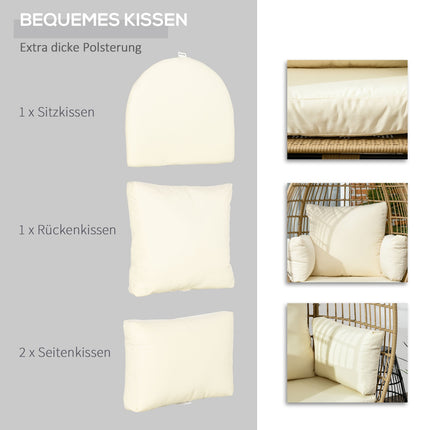 Pīts rotangpalmas krēsls, rotangpalmas krēsls ar sēdekļa spilvenu, paaugstināts dārza krēsls balkonam, terasei, metāls, haki krāsā, 105 x 97 x 150 cm