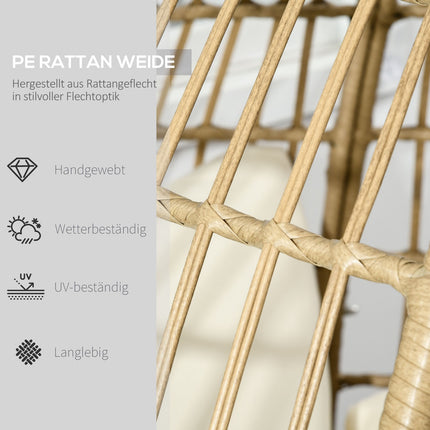 Pīts rotangpalmas krēsls, rotangpalmas krēsls ar sēdekļa spilvenu, paaugstināts dārza krēsls balkonam, terasei, metāls, haki krāsā, 105 x 97 x 150 cm