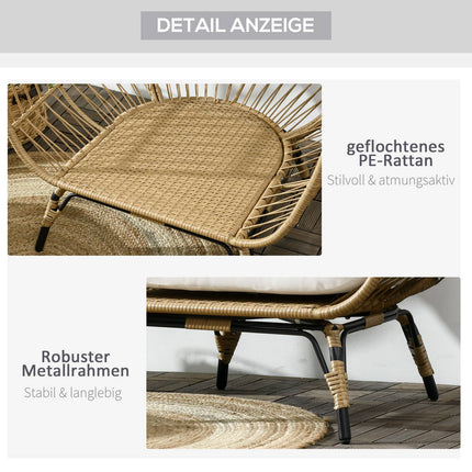 Pīts rotangpalmas krēsls, rotangpalmas krēsls ar sēdekļa spilvenu, paaugstināts dārza krēsls balkonam, terasei, metāls, haki krāsā, 105 x 97 x 150 cm