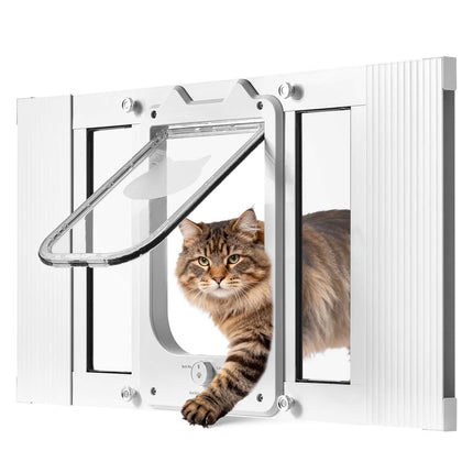 Window Cat Door, Adjustable 584–711 mm, 4-Way Lock; Aluminum Frame