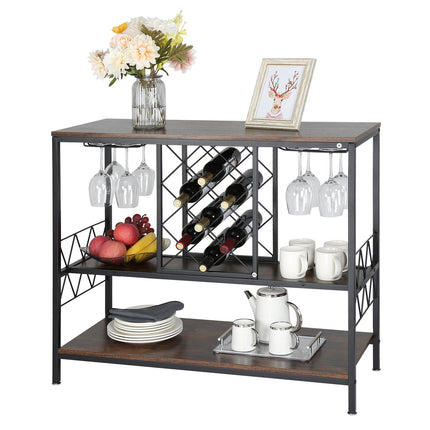 Wine Bar Cabinet 40 Inch, 20-Bottle Rack, Glass Holder