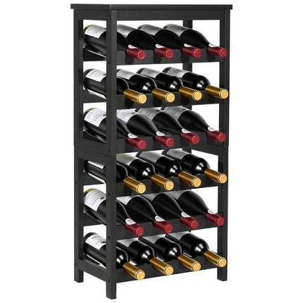 Wine Rack, 24-Bottle 6-Tier Bamboo with Tabletop