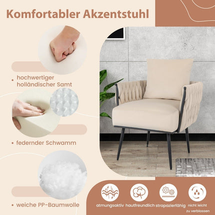 Atpūtas krēsls ar soliņu, atzveltnes krēsls ar mīkstu spilvenu, pīts atzveltne, 58 cm, sēdekļa dziļums, balts