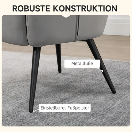 Lounge Wingback chair and stool, velvet look, light grey