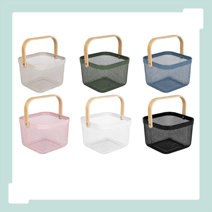 Wire Storage Baskets with Bamboo Handles, Set of 2, Blue