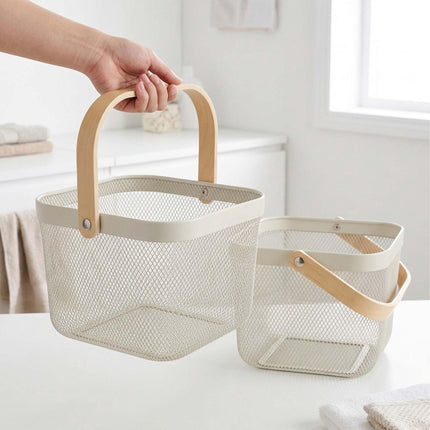 Wire Storage Baskets with Bamboo Handles, Set of 2, Blue