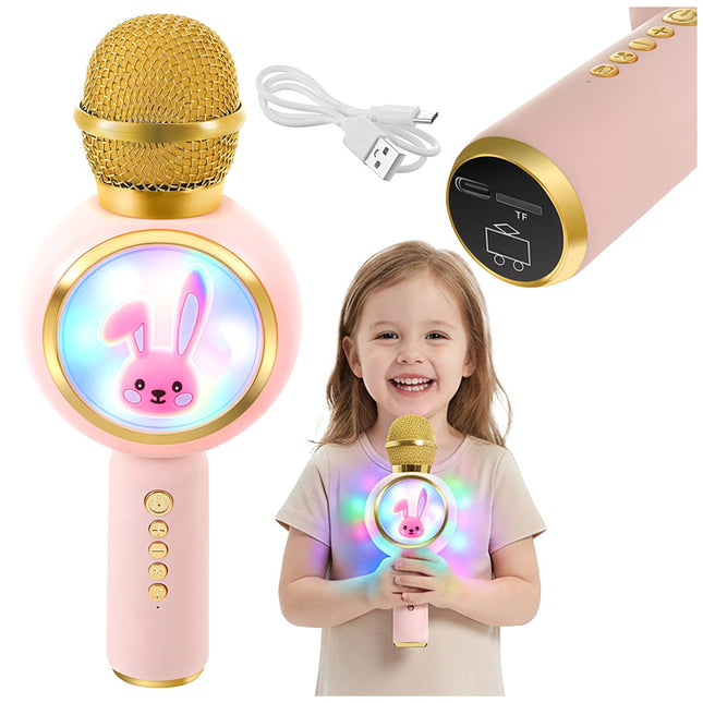 Bezvadu Bluetooth karaoke mikrofons bērniem, rozā
