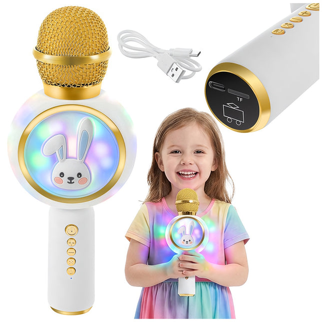 Bezvadu Bluetooth karaoke mikrofons bērniem, balts