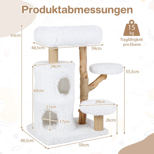 Koka kaķu māja ar plīša platformām un divstāvu kaķu mājiņu