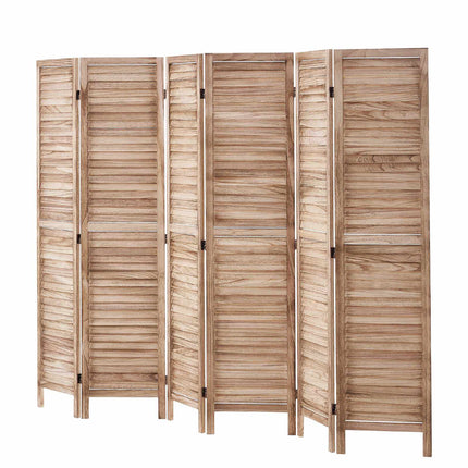 Wood Folding Room Divider, 6-Panel 66.9 in Louvered