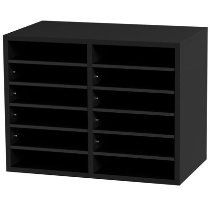 Wood Literature Organizer, 12 Compartments, Removable Shelves