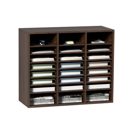 Wood Literature Organizer, 24 Compartments, Adjustable Shelves