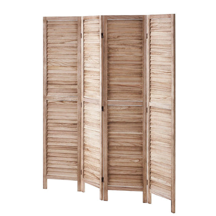 Wood Room Divider, 4-Panel Folding Louvered Screen, 66.9 in