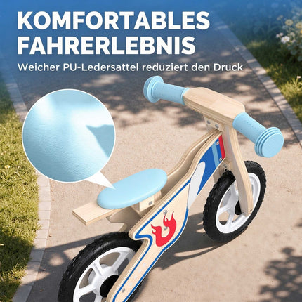 Wooden Balance Bike for Kids 3-5 Years with Adjustable Seat, EVA Wheels, Natural