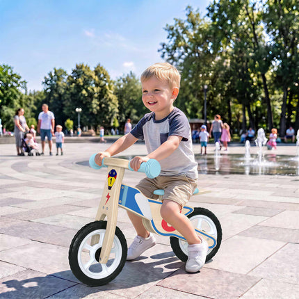 Wooden Balance Bike for Kids 3-5 Years with Adjustable Seat, EVA Wheels, Natural