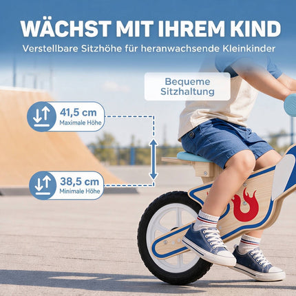 Wooden Balance Bike for Kids 3-5 Years with Adjustable Seat, EVA Wheels, Natural