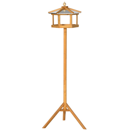 Wooden Bird Feeder Table with Stand and Sloped Metal Roof, Ø57.7x153 cm