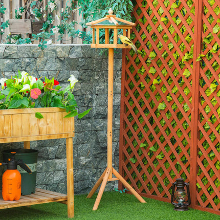Wooden Bird Feeder Table with Stand and Sloped Metal Roof, Ø57.7x153 cm