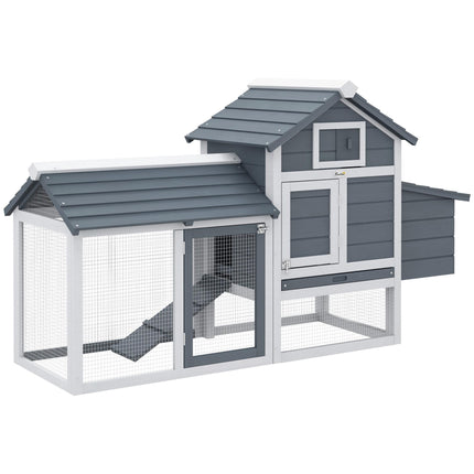 Wooden Chicken Coop for 2-3 Hens with Run and Nesting Box, 151.5 x 54 x 87 cm