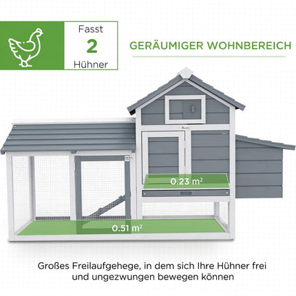 Wooden Chicken Coop for 2-3 Hens with Run and Nesting Box, 151.5 x 54 x 87 cm