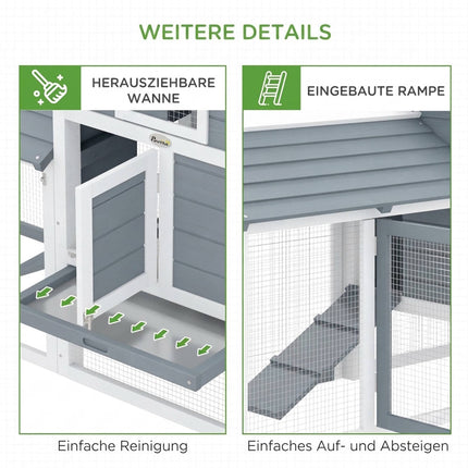 Wooden Chicken Coop for 2-3 Hens with Run and Nesting Box, 151.5 x 54 x 87 cm