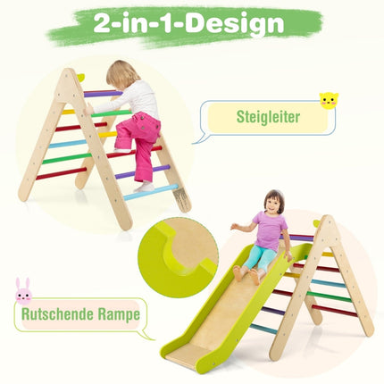 Koka kāpšanas trīsstūris ar slidkalniņu bērniem, 86,5 x 48 x 73,5 cm