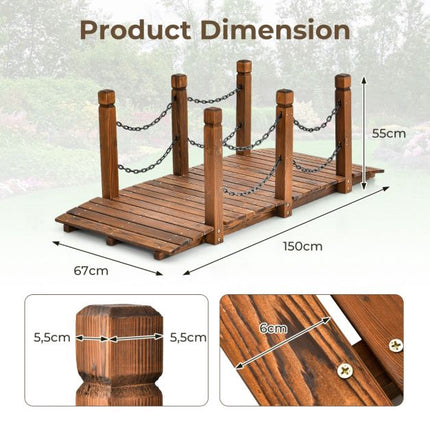 Koka dārza tiltiņš, egles koks, drošības ķēdes, 150 cm