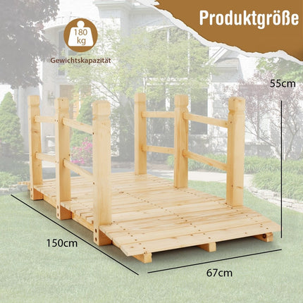 Koka dārza tiltiņš ar margām, iztur svaru līdz 100 kg