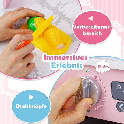 Koka bērnu virtuves komplekts ar gaismu, skaņu un ūdens dozatoru