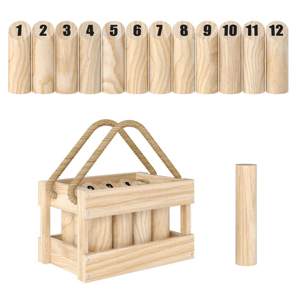 Koka Mölkky spēļu komplekts - 12 ķegļi, 1 metamā nūja, kaste