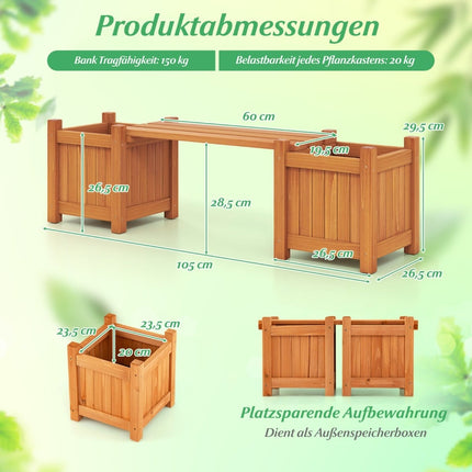 Koka puķu kaste ar soliņu - masīvkoks, tīkkoka eļļas apdare