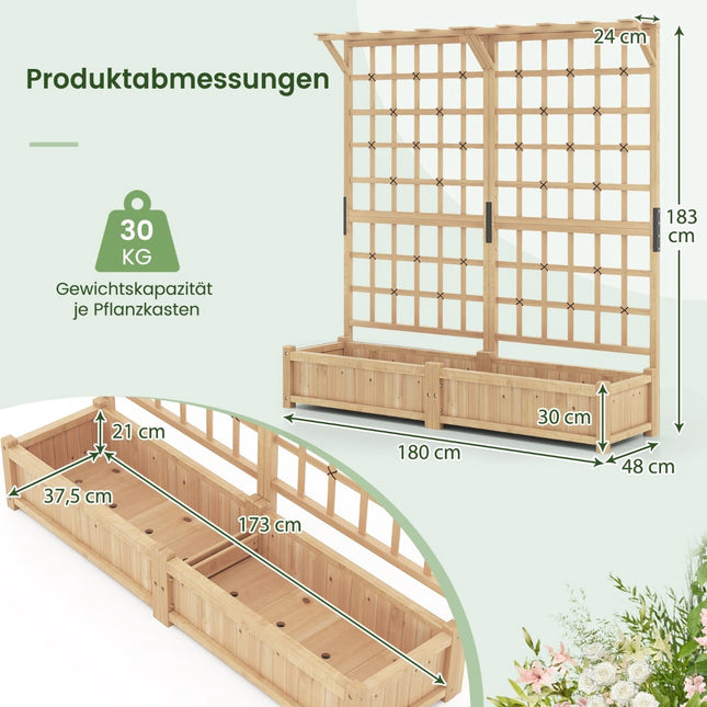Koka puķu kaste ar režģi un jumtiņu, 3-in-1 dizains