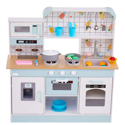 Wooden Play Kitchen Set With Lights, Sounds, 24-Piece Accessories