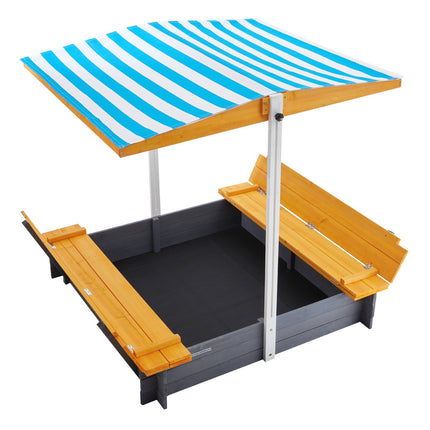 Wooden Sandbox With Canopy, Bench Seats, Bottom Liner