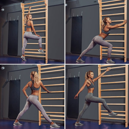 Wooden Wall Bars with Pull-Up Bar, 10 Rungs, 100kg Capacity