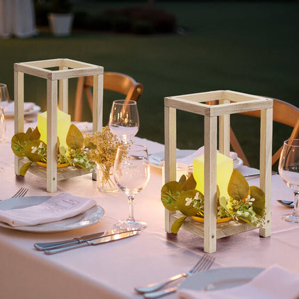 Wooden Wedding Lantern Centerpiece Set, 12 Pack With LED Candles