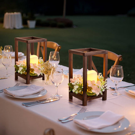 Wooden Wedding Lantern Centerpieces Set of 20 with LED, Wreaths