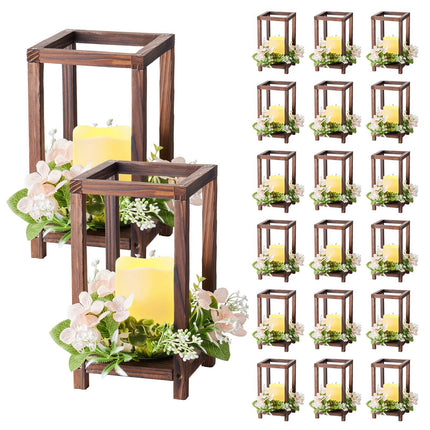 Wooden Wedding Lantern Centerpieces Set of 20 with LED, Wreaths