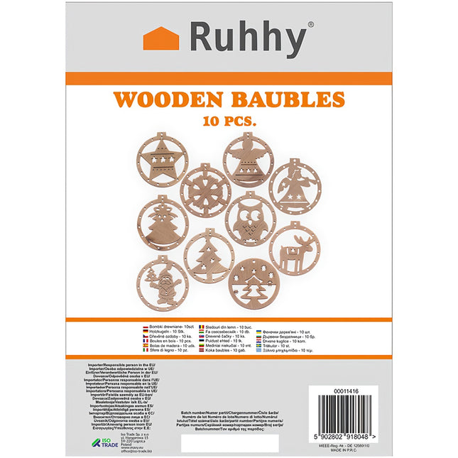 Wooden baubles - 10 pcs